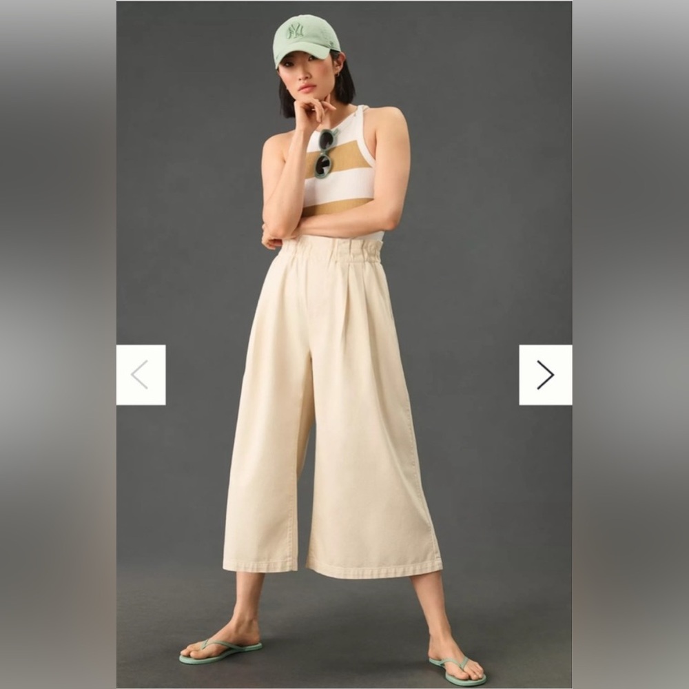 Pilcro Anthropologie Wide Leg cream pants pull on